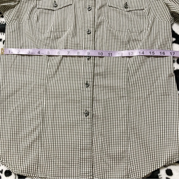 DENVER HAYES Sage grey white gingham roll tab shirt ~ MEDIUM camp outdoor top - Picture 9 of 14